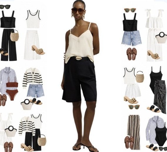 Looks de viagem organizados com modelo ao centro